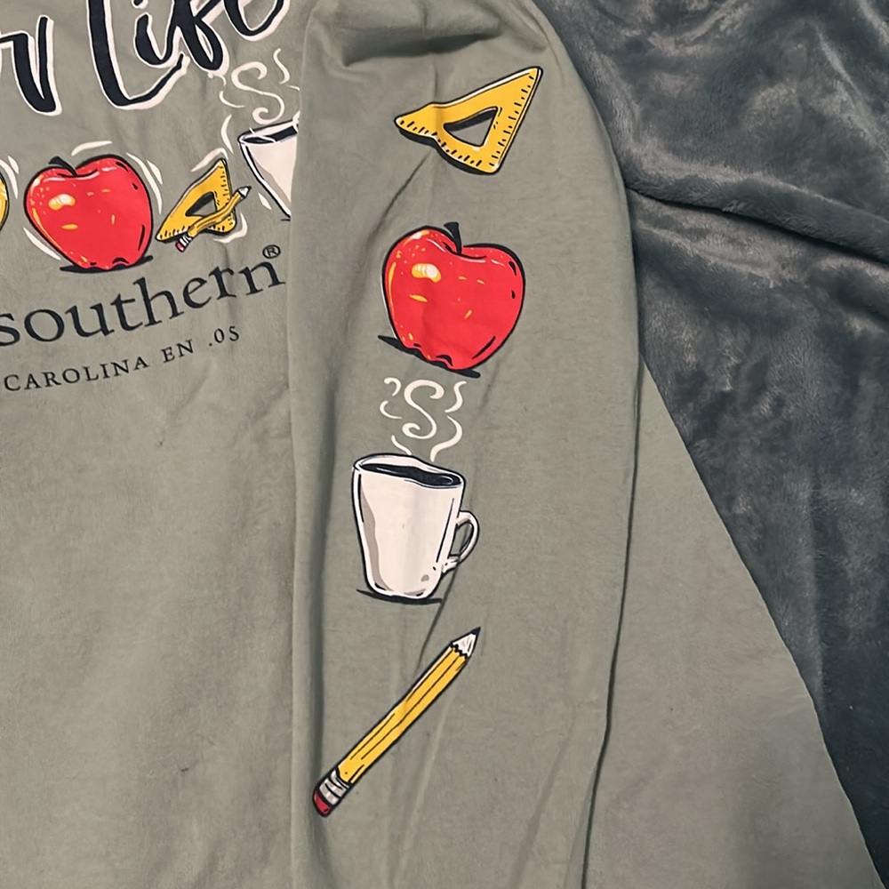 Simply Southern Women’s Teacher Long Sleeve Shirt - Light Sage - Picture 2 of 3